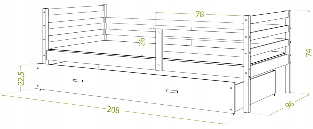 Dětská jednolůžková postel JACEK P 200x90 cm BÍLÁ-BÍLÁ