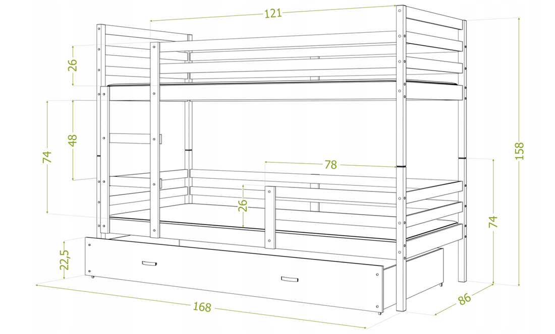 Dětská patrová postel JACEK 160x80 cm BÍLÁ-BÍLÁ