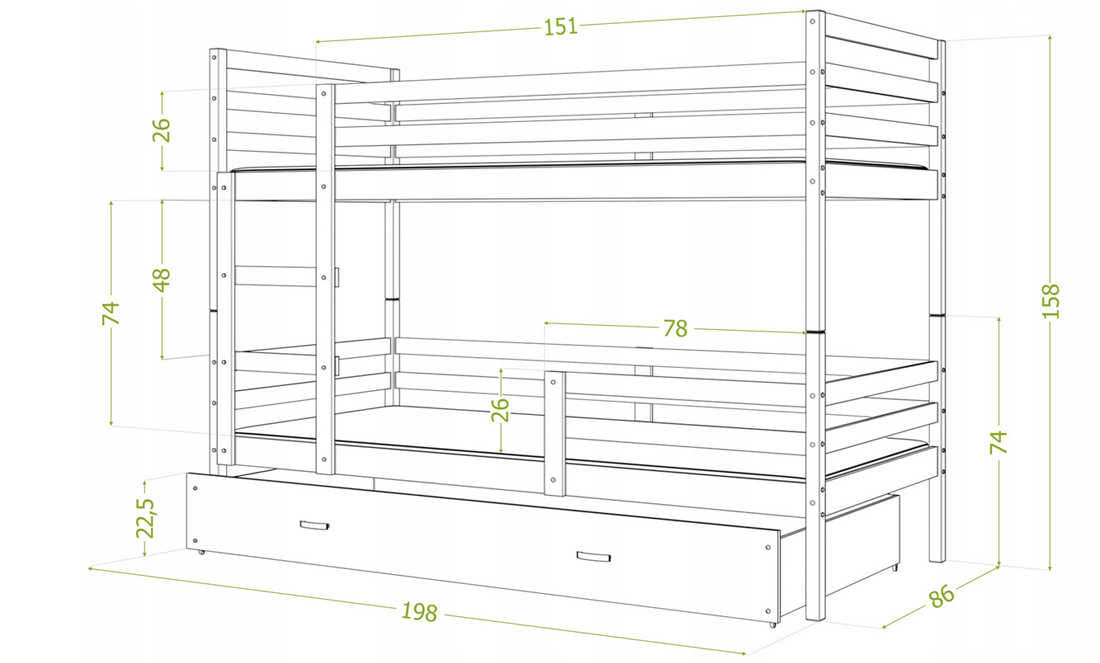 Detská posteľ JACEK 3 80x190 cm BIELA-MODRÁ