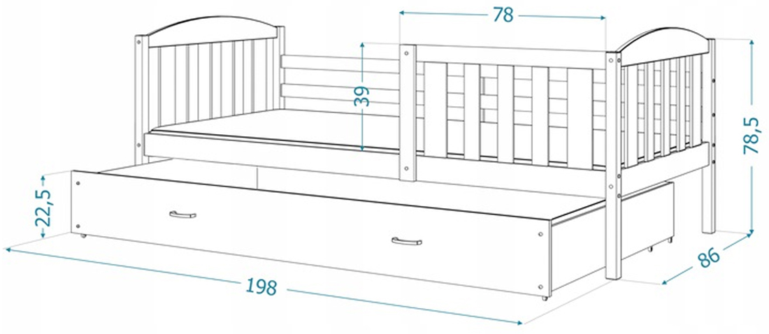 Detská jednolôžková posteľ KUBU P 190x80 cm BIELA-RUŽOVÁ