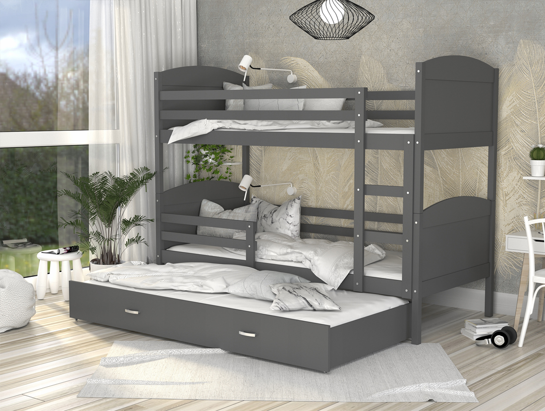 Dětská patrová postel MATYAS 3 80x190cm s šedou konstrukcí v šedé barvě s přistýlkou