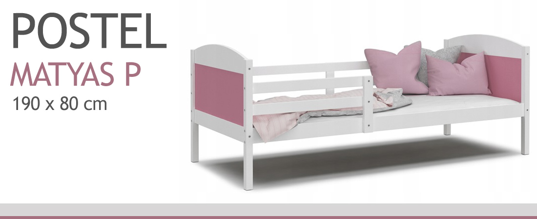 Dětská postel MATYAS P bez šuplíku 80x190 cm BÍLÁ-RŮŽOVÁ