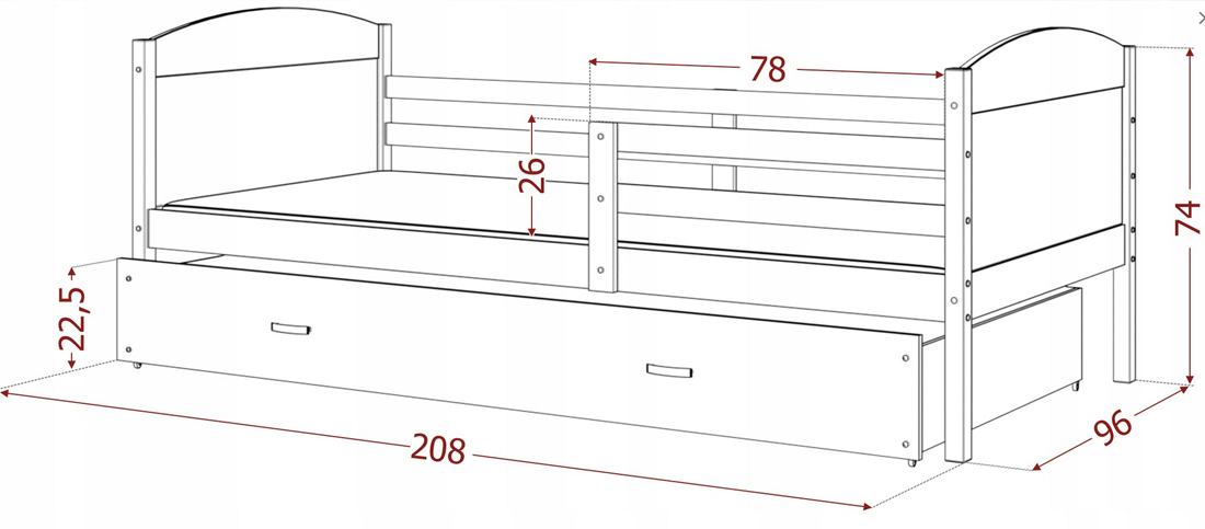 Detská posteľ MATYAS P2 90x200 cm BIELA-BIELA