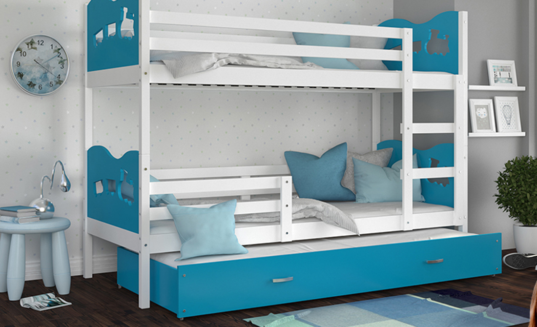 Detská poschodová posteľ MAX 3 190x80cm BIELA-MODRÁ