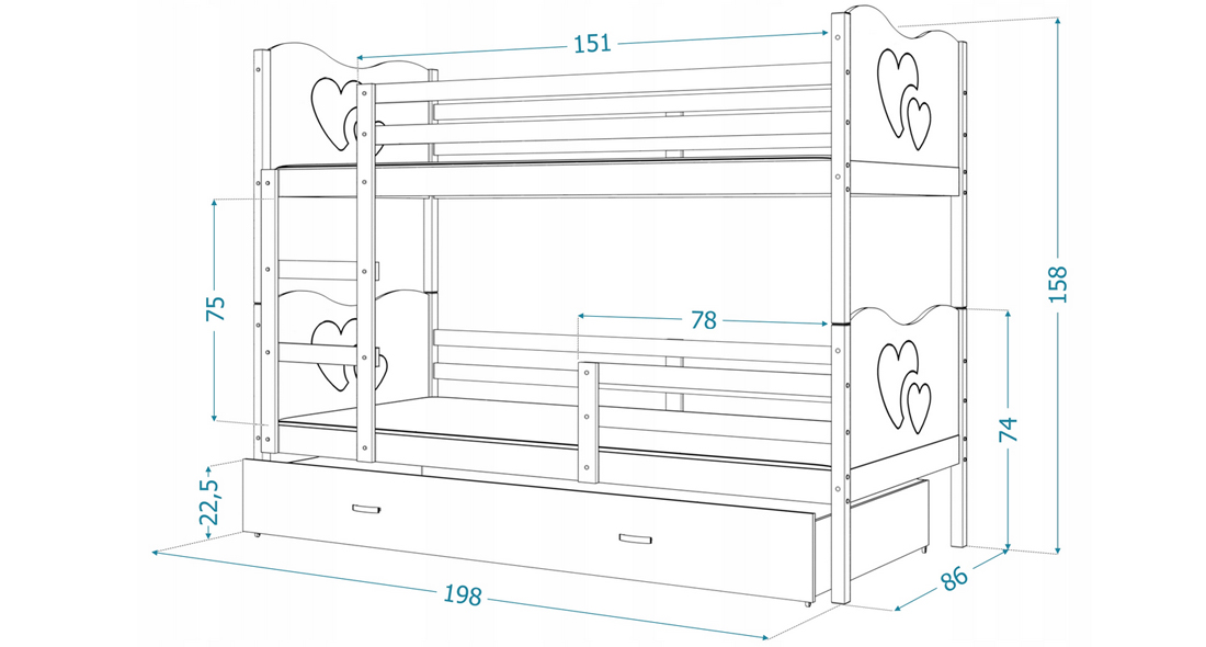 Detská poschodová posteľ MAX 3 190x80cm BIELA-ZELENÁ