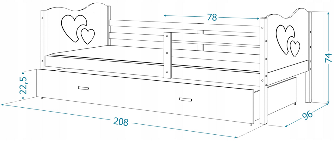 Dětská postel MAX P2 90x200cm s bílou konstrukcí v růžové barvě s motivem motýlků