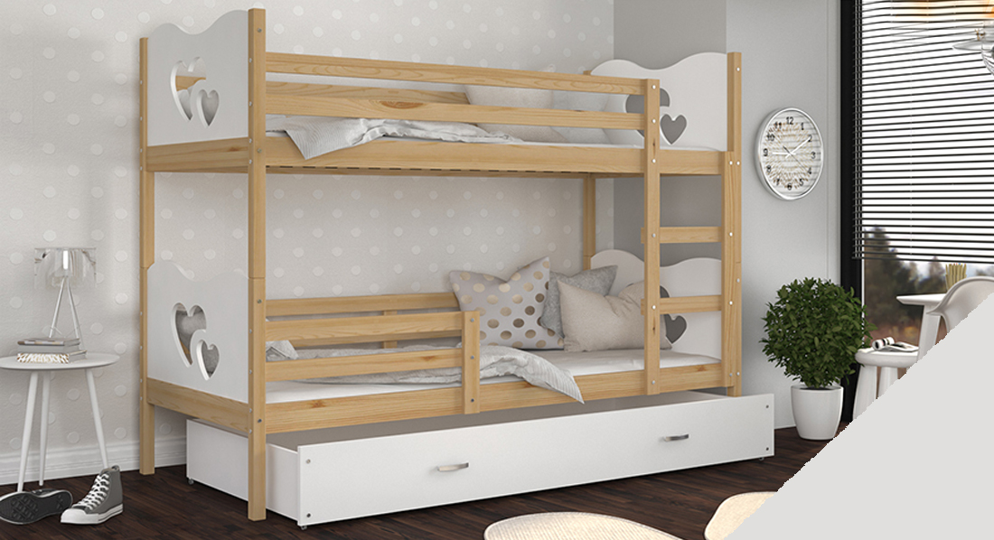 Detská poschodová posteľ MAX 190x80cm BOROVICA-BIELA