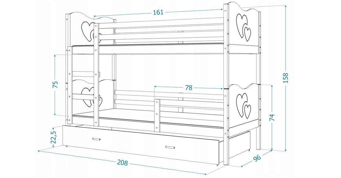 Detská poschodová posteľ MAX 200x90cm BIELA-BIELA