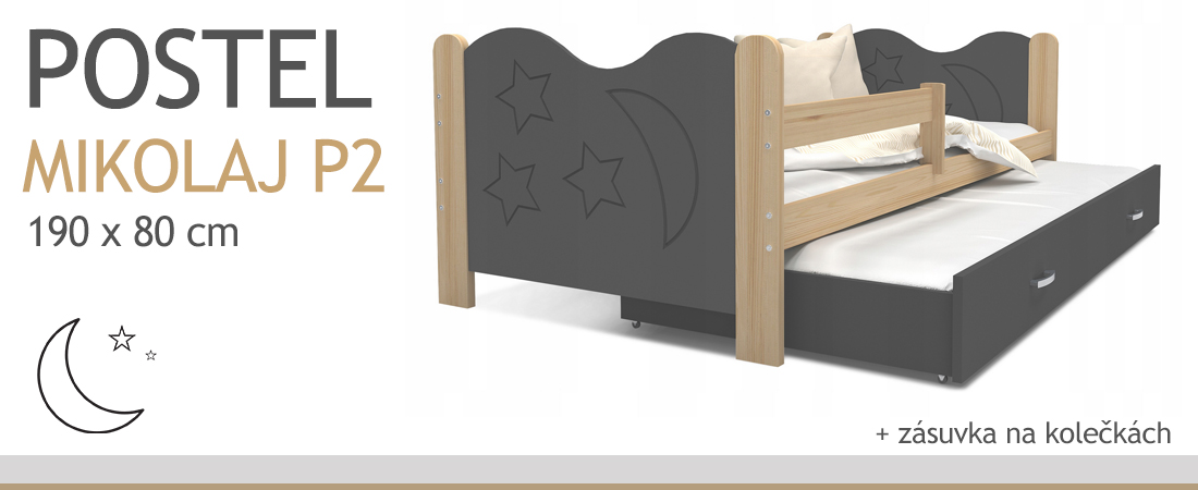 Detská posteľ MIKOLAJ P2 80x190 cm BOROVICA-SIVÁ