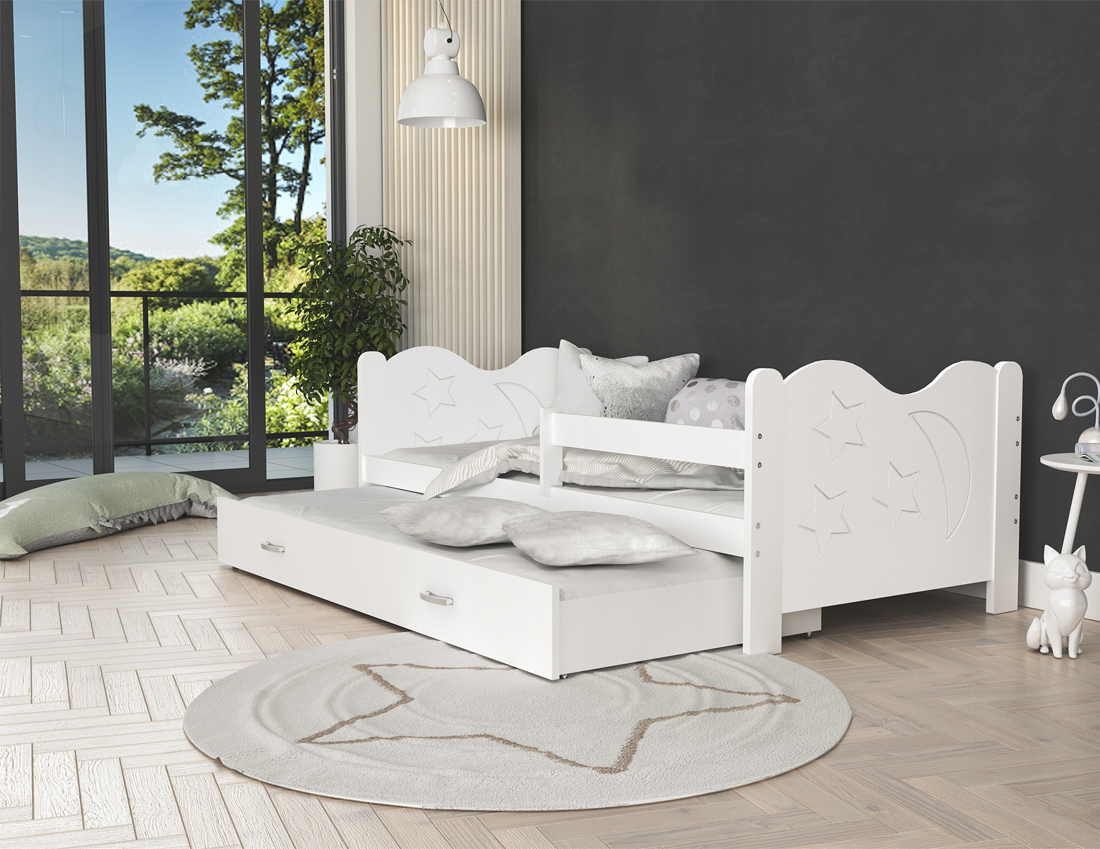 Dětská postel MIKOLAJ P2 80x190 cm s bílou konstrukcí v bílé barvě s přistýlkou