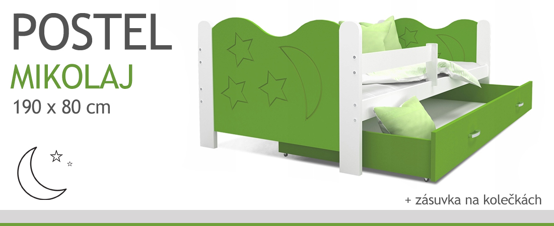 Moderní dětská postel MIKOLAJ Color 190x80 cm BÍLÁ-ZELENÁ