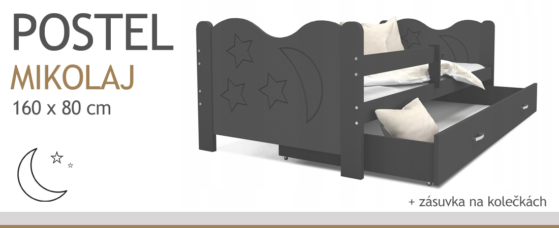 Detská jednolôžková posteľ MIKOLAJ 160x80 cm SIVÁ-SIVÁ