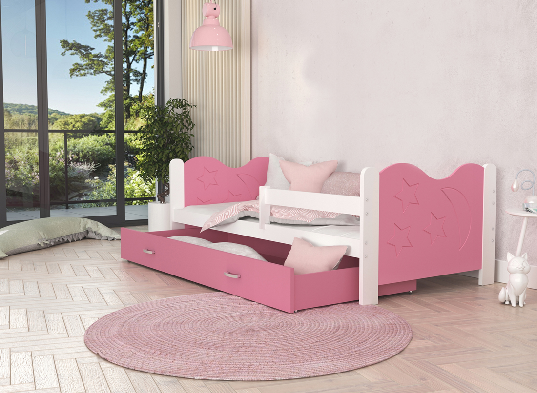 Moderní dětská postel MIKOLAJ Color 190x80 cm BÍLÁ-RŮŽOVÁ