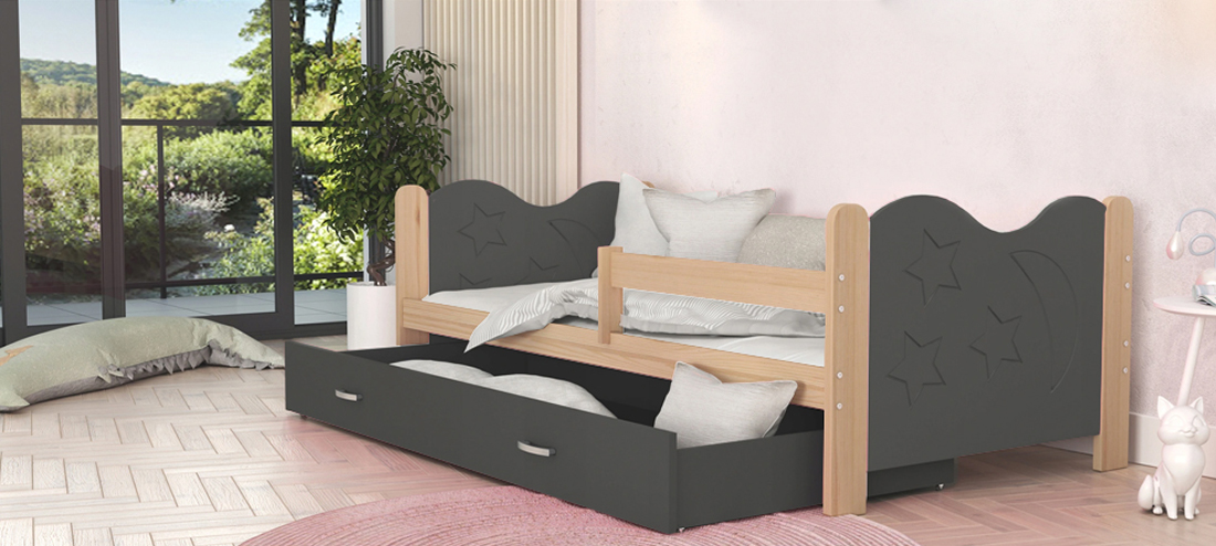 Moderní dětská postel MIKOLAJ Color 160x80 cm BOROVICE-ŠEDÁ
