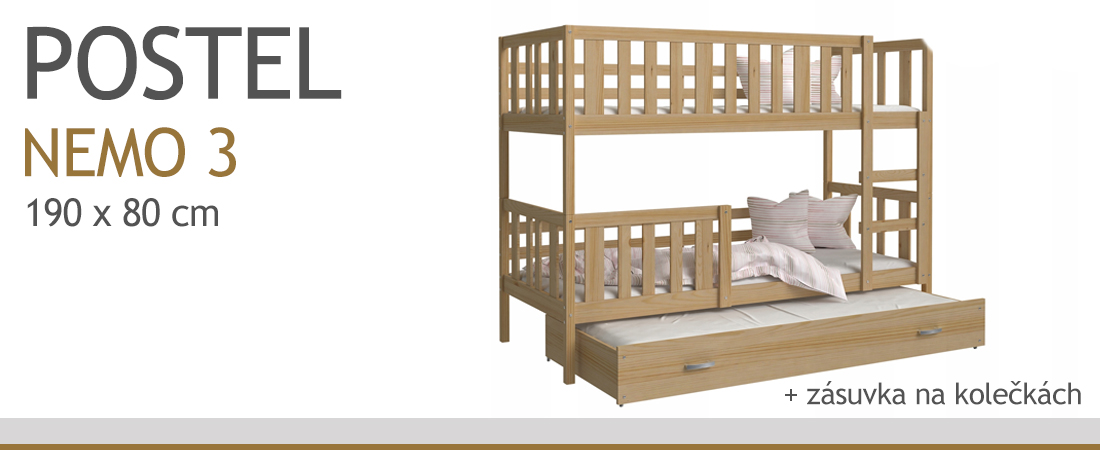 Detská poschodová posteľ NEMO 3 190x80 cm BOROVICA