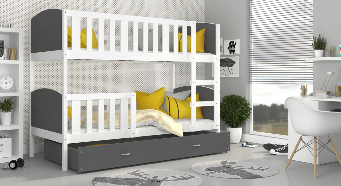 Detská poschodová posteľ TAMI 80x160 cm s bielou konštrukciou v šedej farbe