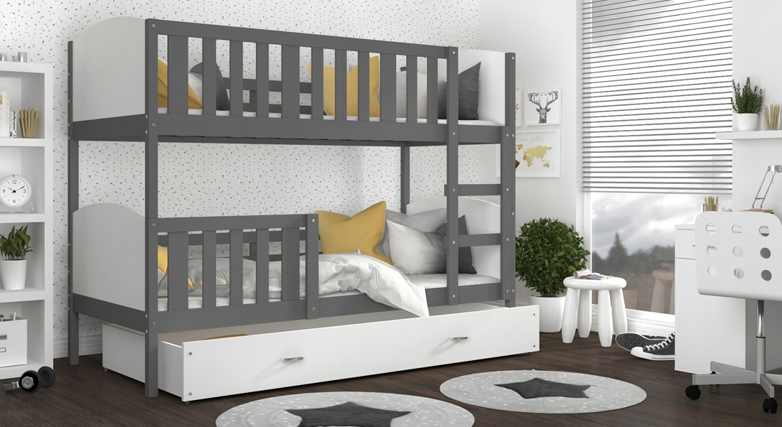 Detská poschodová posteľ TAMI 80x160 cm so šedou konštrukciou v bielej farbe