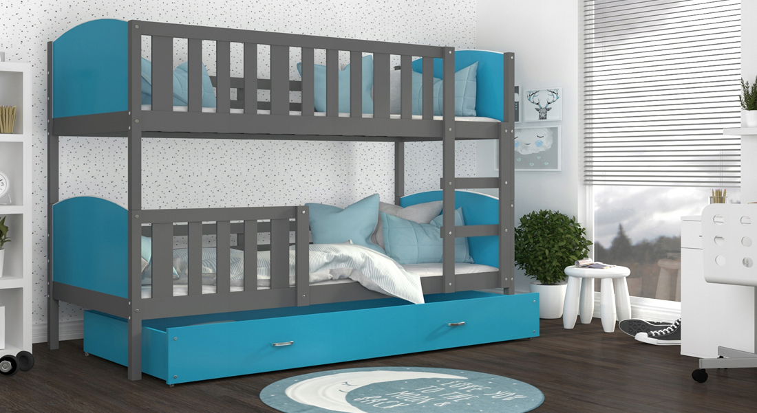 Detská poschodová posteľ TAMI 80x160 cm so šedou konštrukciou v modrej farbe