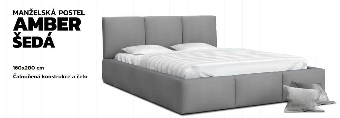 Čalouněná postel AMBER 160x200 Šedá Trinity s úložným prostorem kovový rošt