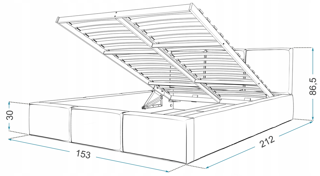 Čalouněná postel AMBER 140x200 Grafit Trinity s úložným prostorem dřevěný rošt