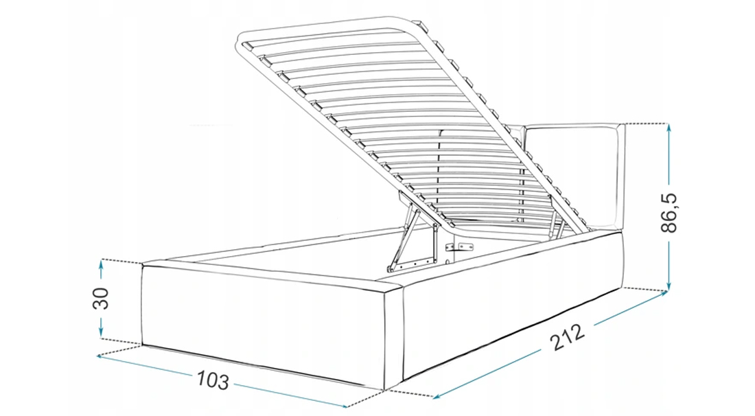 Čalouněná postel AMBER 90x200 Tyrkysová Trinity s úložným prostorem kovový rošt