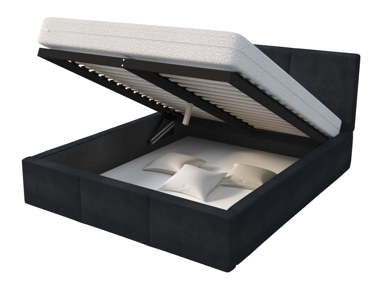 Čalouněná postel AMBER 160x200 Černá Trinity s úložným prostorem dřevěný rošt