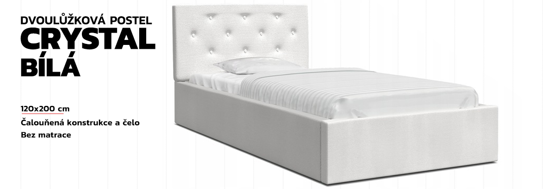 Luxusní postel CRYSTAL bílá 120x200 s kovovým zdvižným roštem