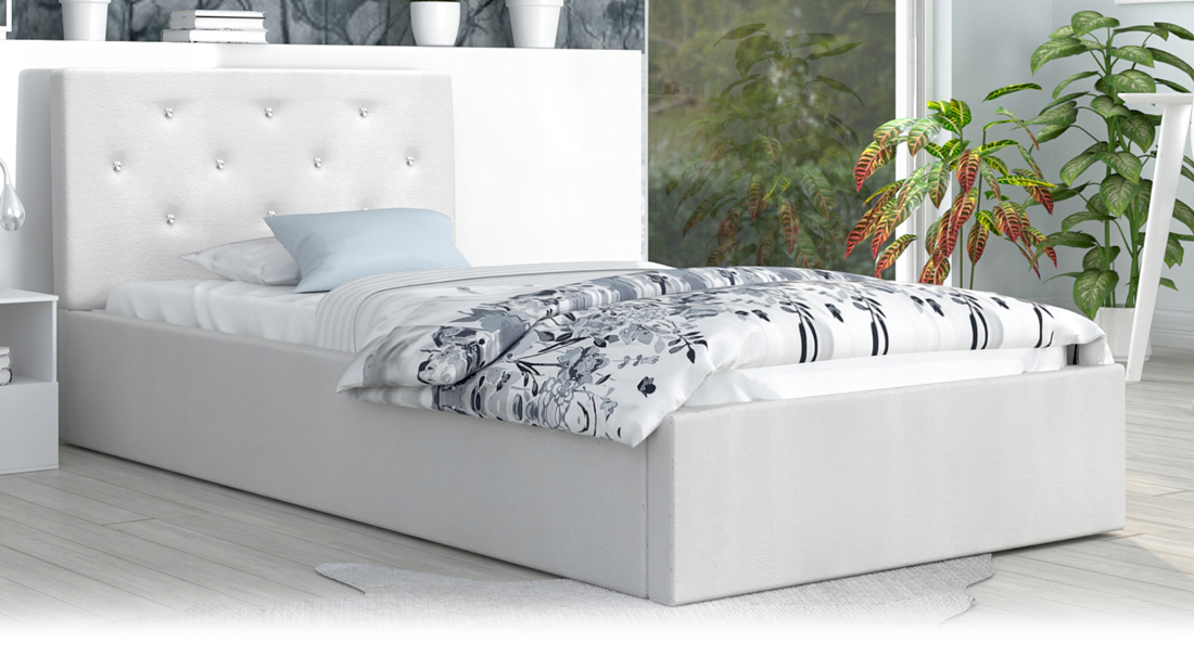 Luxusní postel CRYSTAL bílá 120x200 s kovovým zdvižným roštem