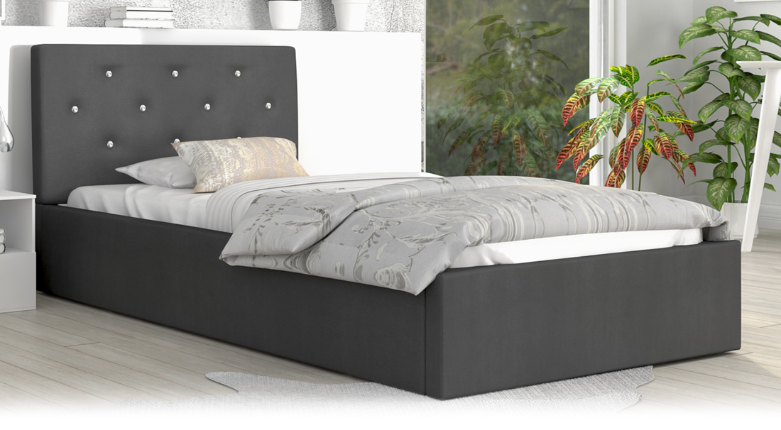 Luxusní postel CRYSTAL grafit 120x200 s kovovým zdvižným roštem