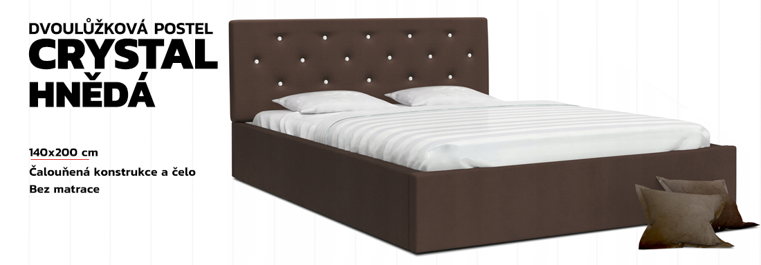 Luxusní manželská postel CRYSTAL hnědá 140x200 s dřevěným roštem