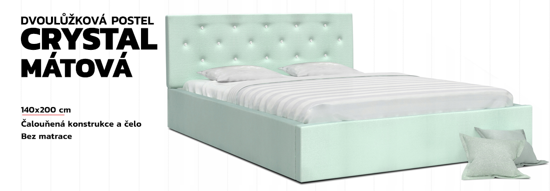 Luxusní manželská postel CRYSTAL mátová 140x200 s dřevěným roštem