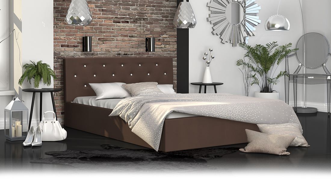 Luxusní manželská postel CRYSTAL hnědá 160x200 s dřevěným roštem