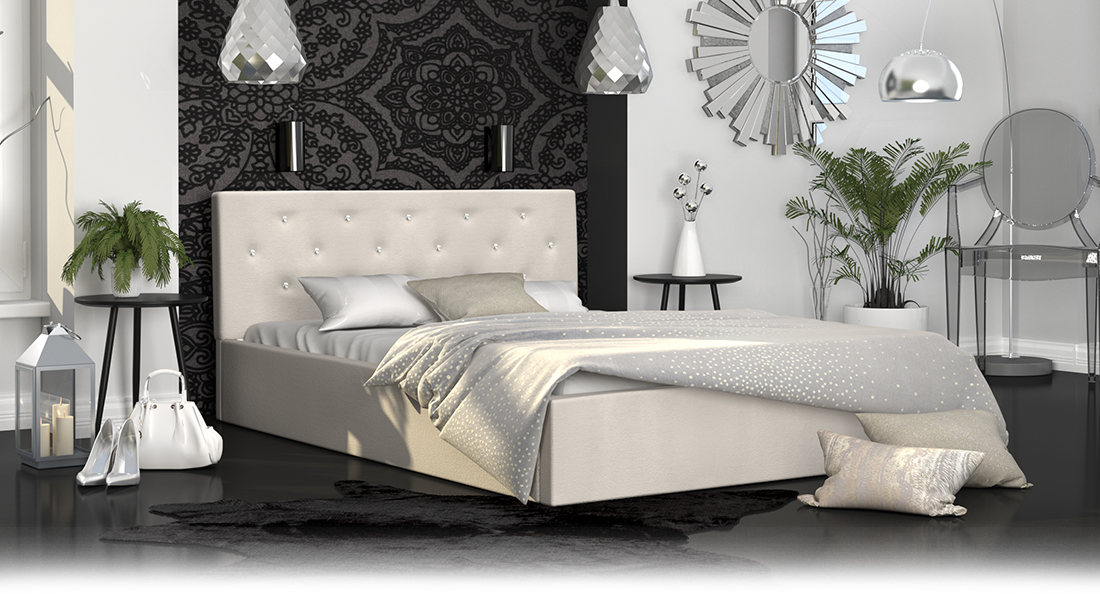 Luxusní manželská postel CRYSTAL krémová 180x200 s dřevěným roštem