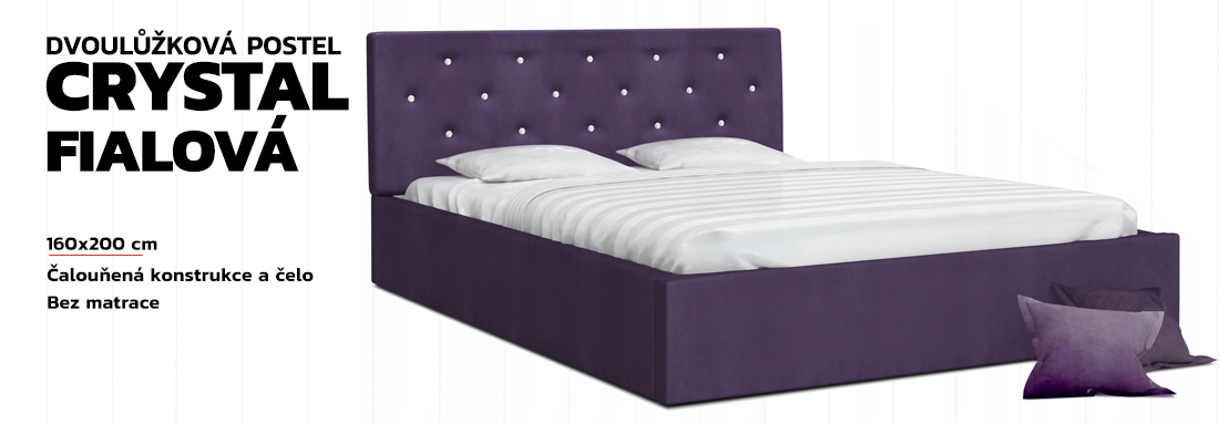 Luxusní manželská postel CRYSTAL fialová 160x200 s dřevěným roštem