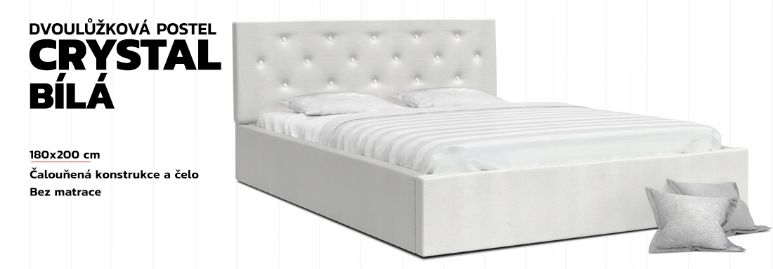 Luxusní manželská postel CRYSTAL bílá 180x200 s dřevěným roštem