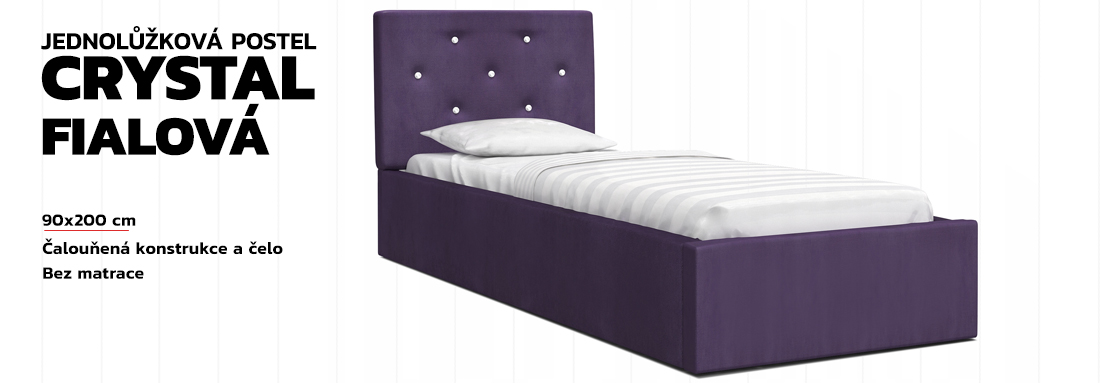 Luxusní manželská postel CRYSTAL fialová 90x200 s kovovým roštem