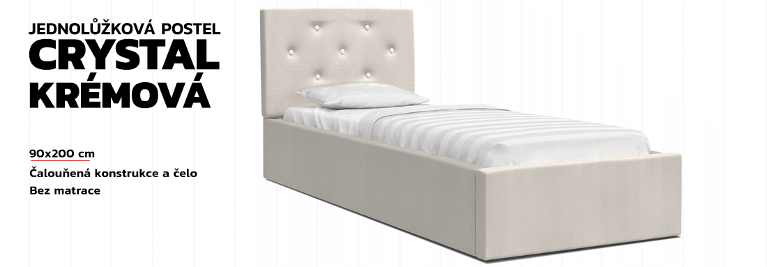 Luxusní manželská postel CRYSTAL krémová 90x200 s kovovým roštem