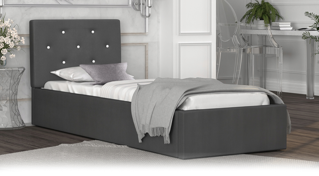 Luxusní manželská postel CRYSTAL grafit 90x200 s kovovým roštem