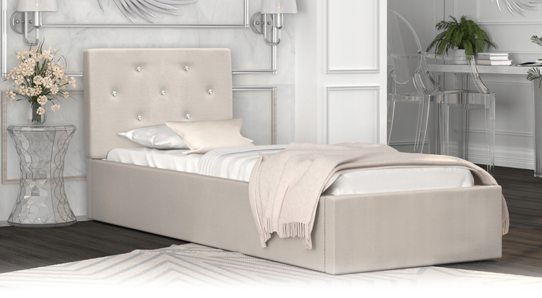 Luxusní manželská postel CRYSTAL krémová 90x200 s kovovým roštem