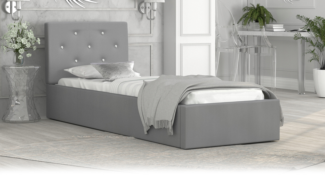 Luxusní manželská postel CRYSTAL šedá 90x200 s kovovým roštem