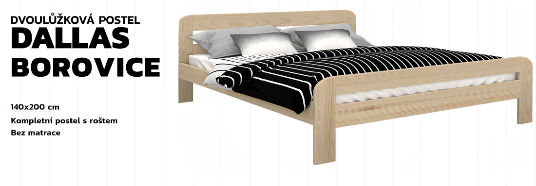 Moderní postel DALLAS 140x200 dřevěná BOROVICE