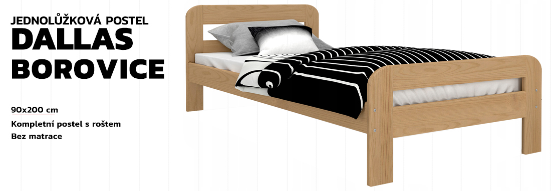 Moderní dřevěná postel DALLAS 90x200 cm BOROVICE
