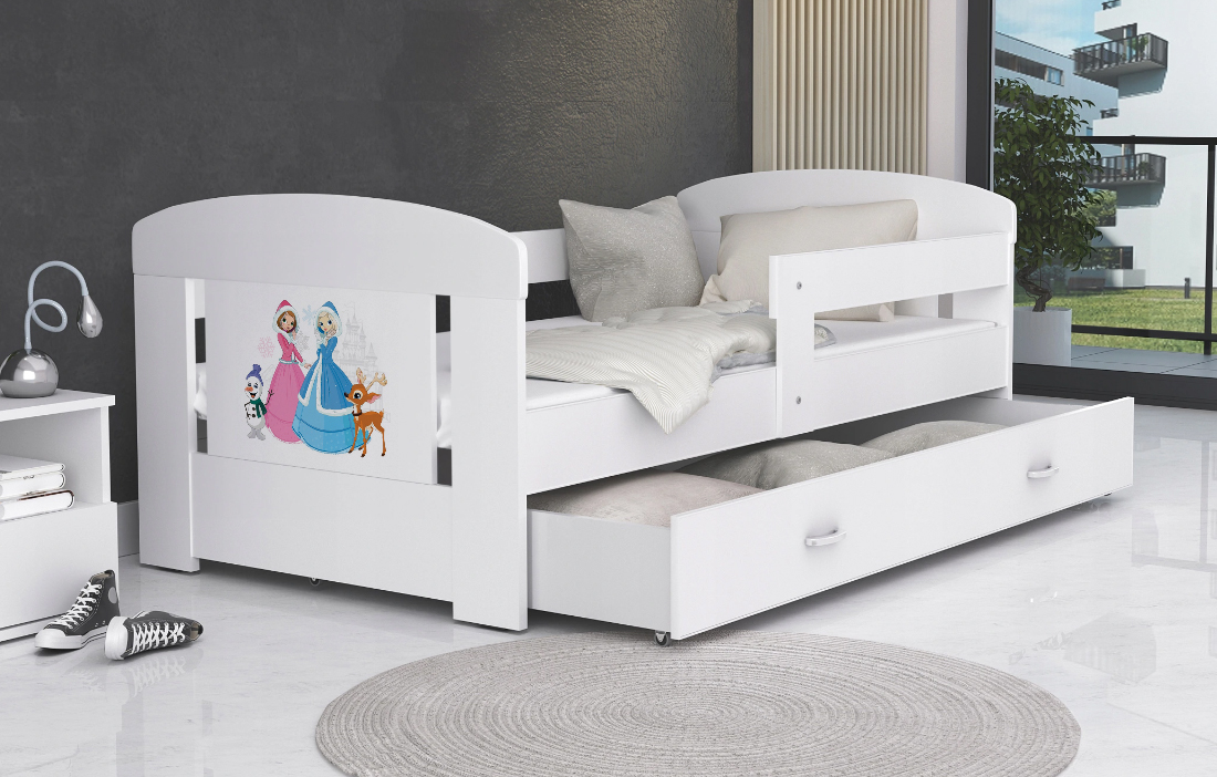 Dětská postel 180 x 80 cm FILIP BÍLÁ vzor PRINCEZNY