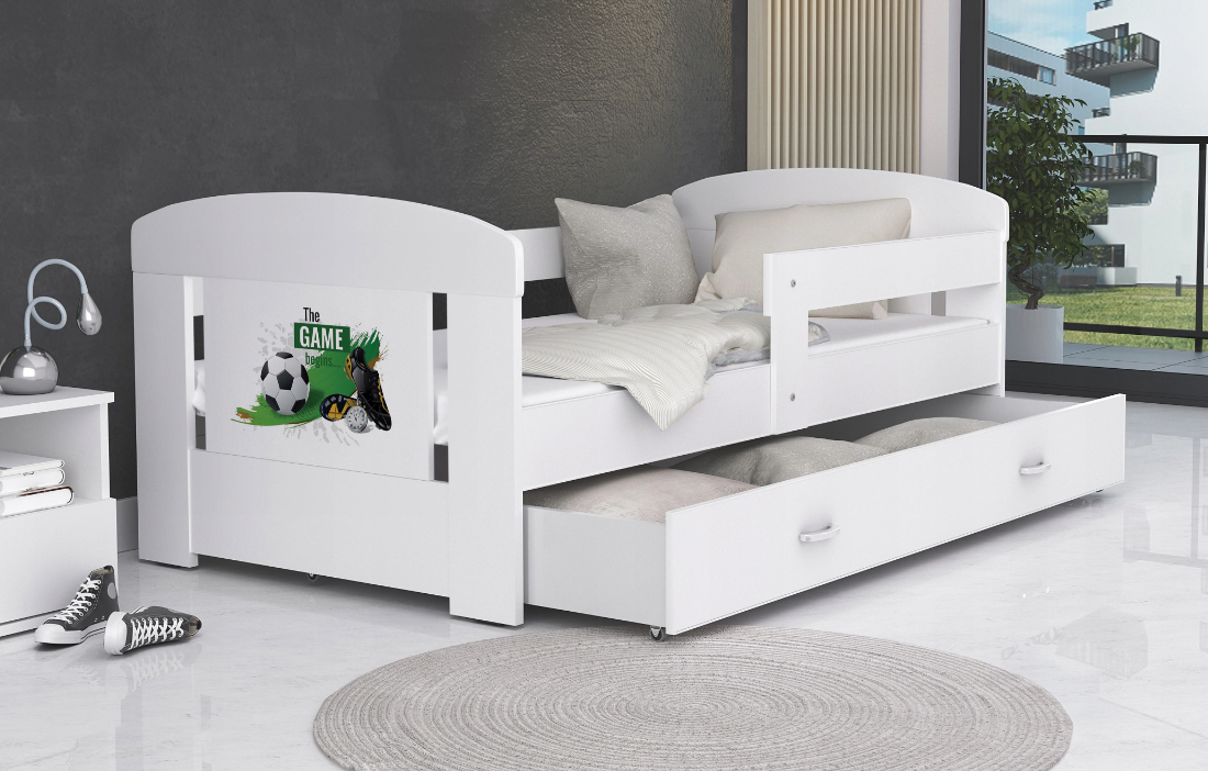 Dětská postel 160 x 80 cm FILIP BÍLÁ vzor FOTBAL