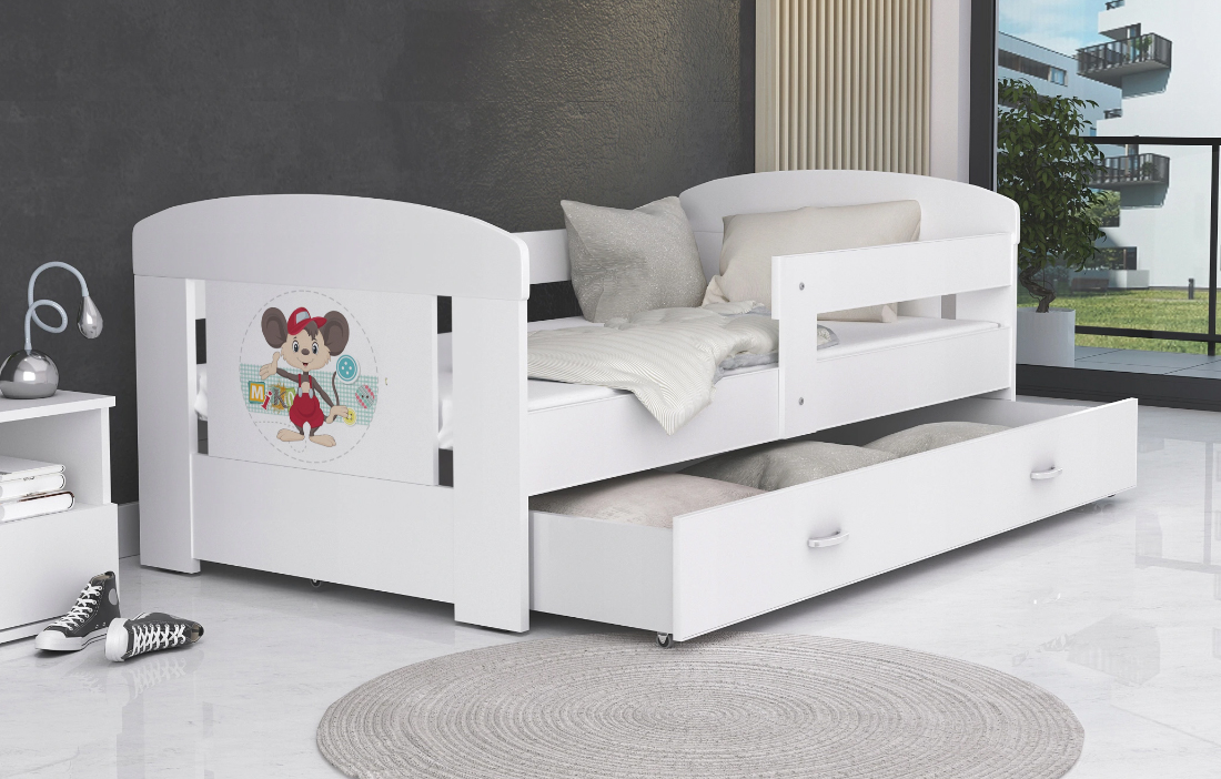 Dětská postel 160 x 80 cm FILIP BÍLÁ vzor MICKEY
