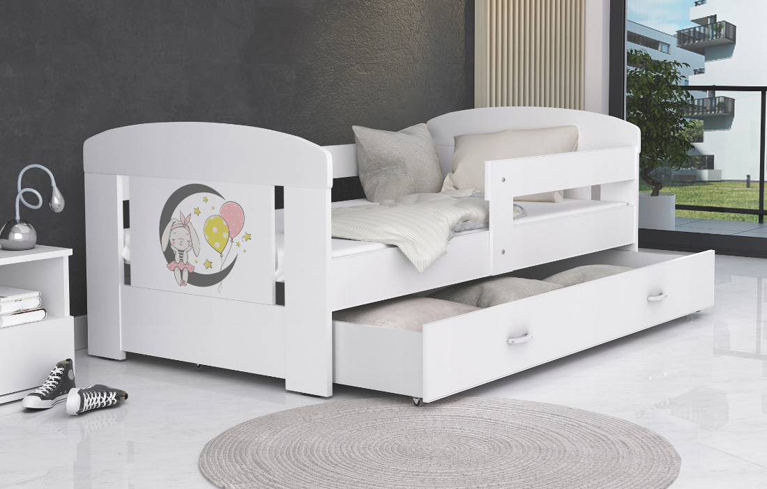 Detská posteľ 160 x 80 cm FILIP BIELA vzor ZAJAČIK