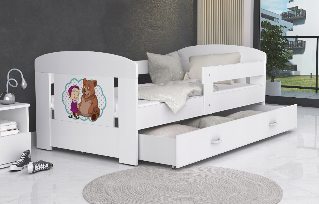 Detská posteľ 180 x 80 cm FILIP BIELA vzor MACKO 2