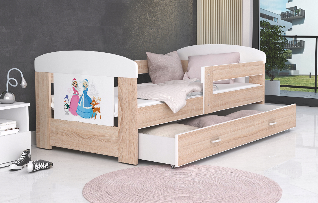 Dětská postel 180 x 80 cm FILIP BOROVICE vzor PRINCEZNY