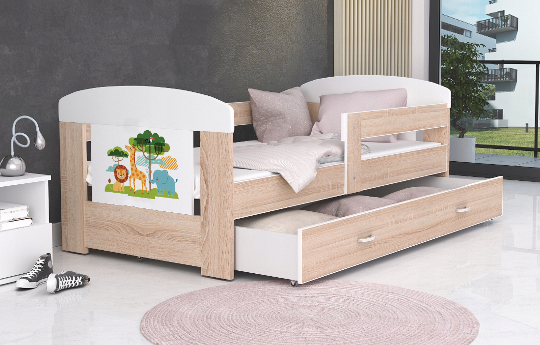 Dětská postel 180 x 80 cm FILIP BOROVICE vzor ZVIŘATKA