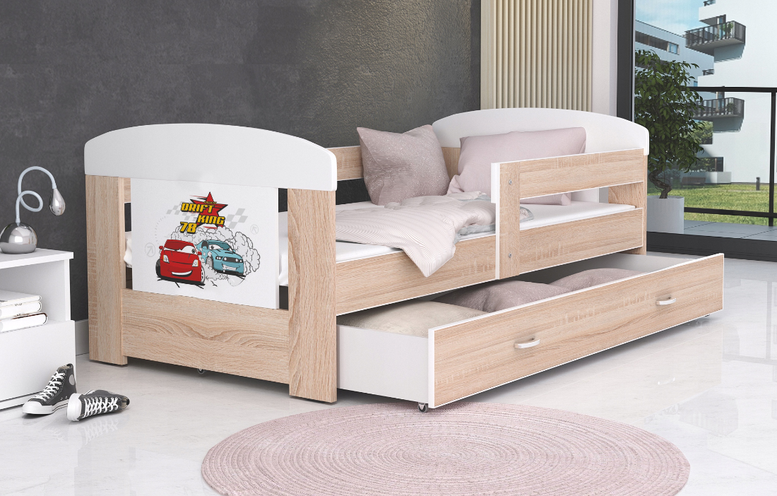Dětská postel 180 x 80 cm FILIP BOROVICE vzor AUTA
